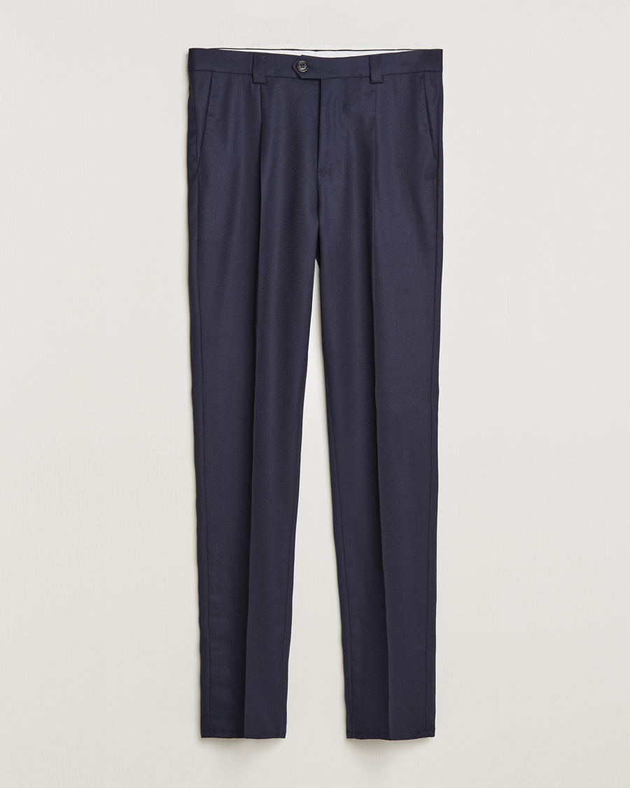 Herren |  | Brunello Cucinelli | Slim Fit Pleated Flannel Trousers Navy