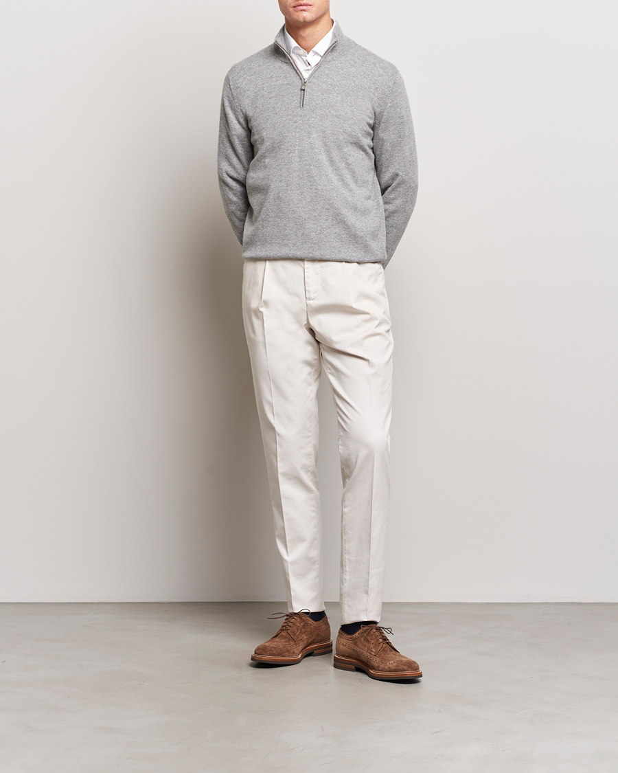 Herren | Pullover | Brunello Cucinelli | 2 Ply Cashmere Half Zip Light Grey