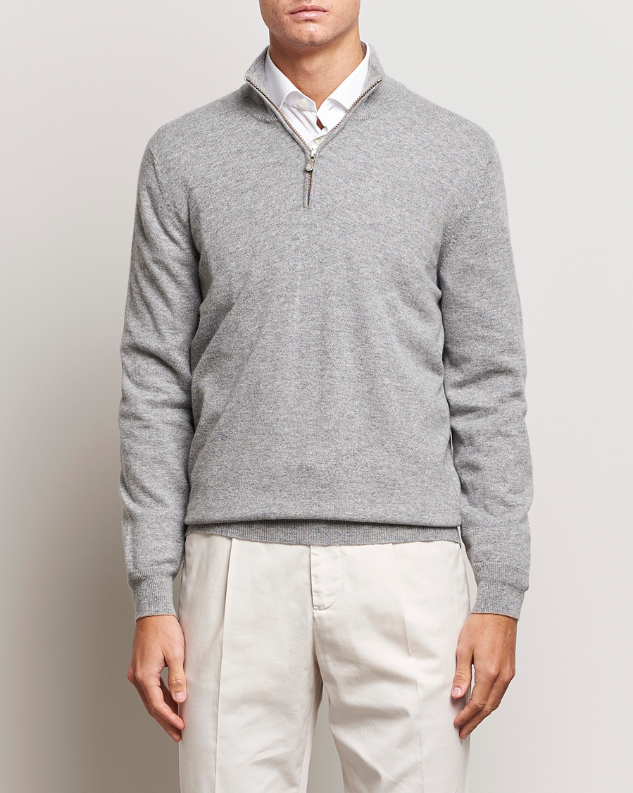 Herren |  | Brunello Cucinelli | 2 Ply Cashmere Half Zip Light Grey
