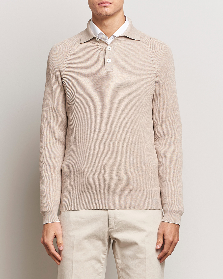 Herren | Brunello Cucinelli | Brunello Cucinelli | Long Sleeve Knitted Polo Light Beige