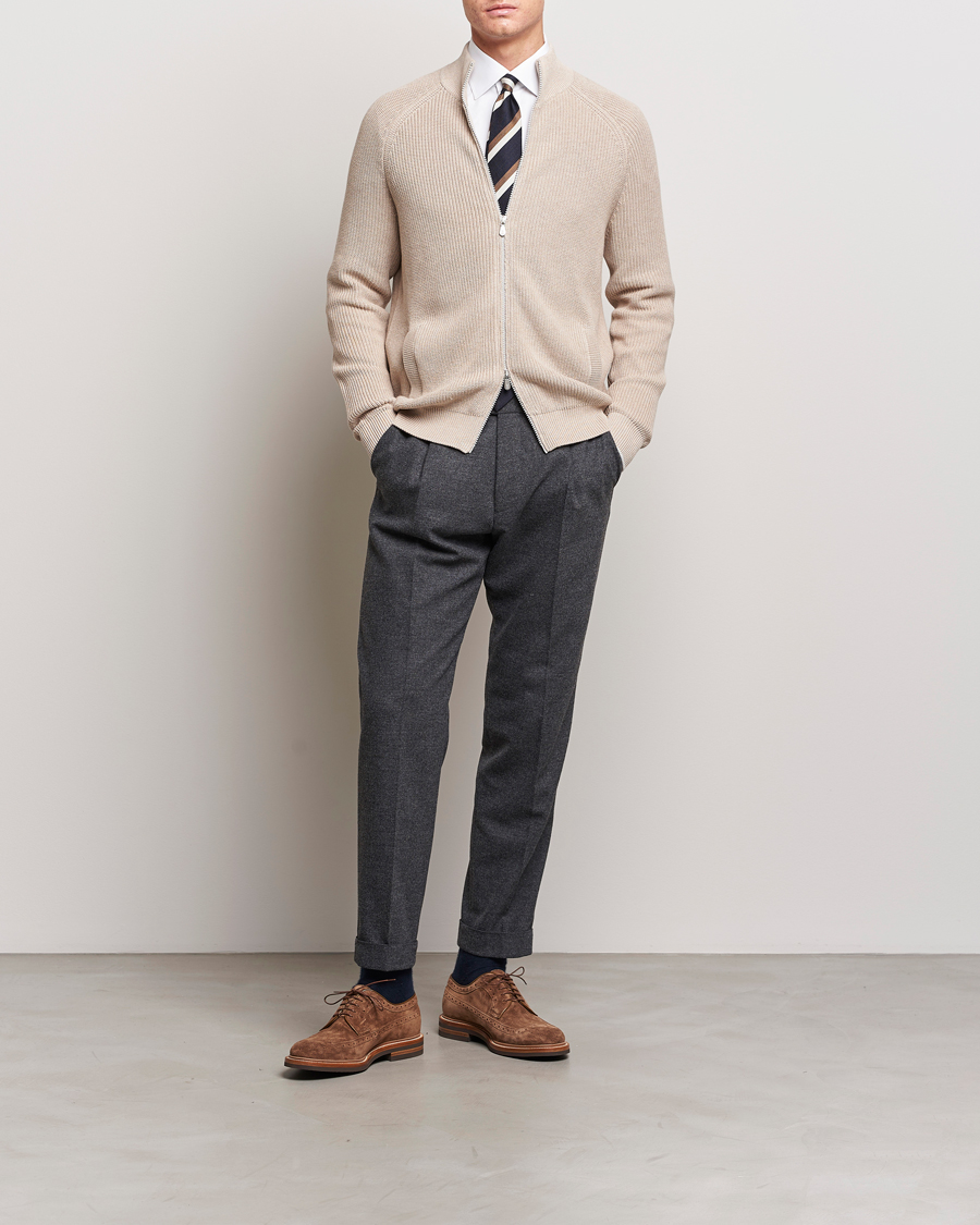 Herren | Pullover | Brunello Cucinelli | Rib Wool Zip Cardigan Light Beige