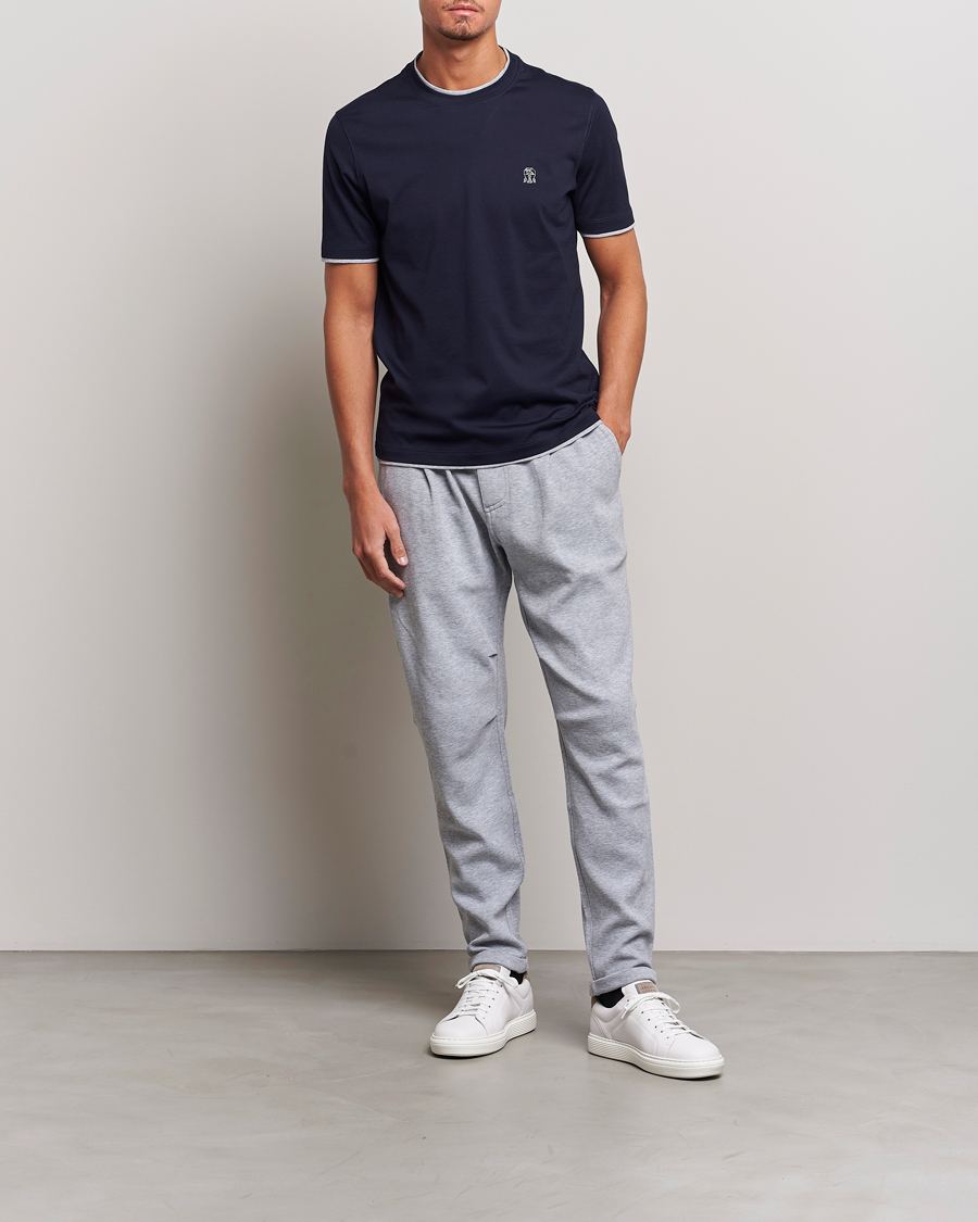Herren | T-Shirts | Brunello Cucinelli | Short Sleeve Logo T-Shirt Navy