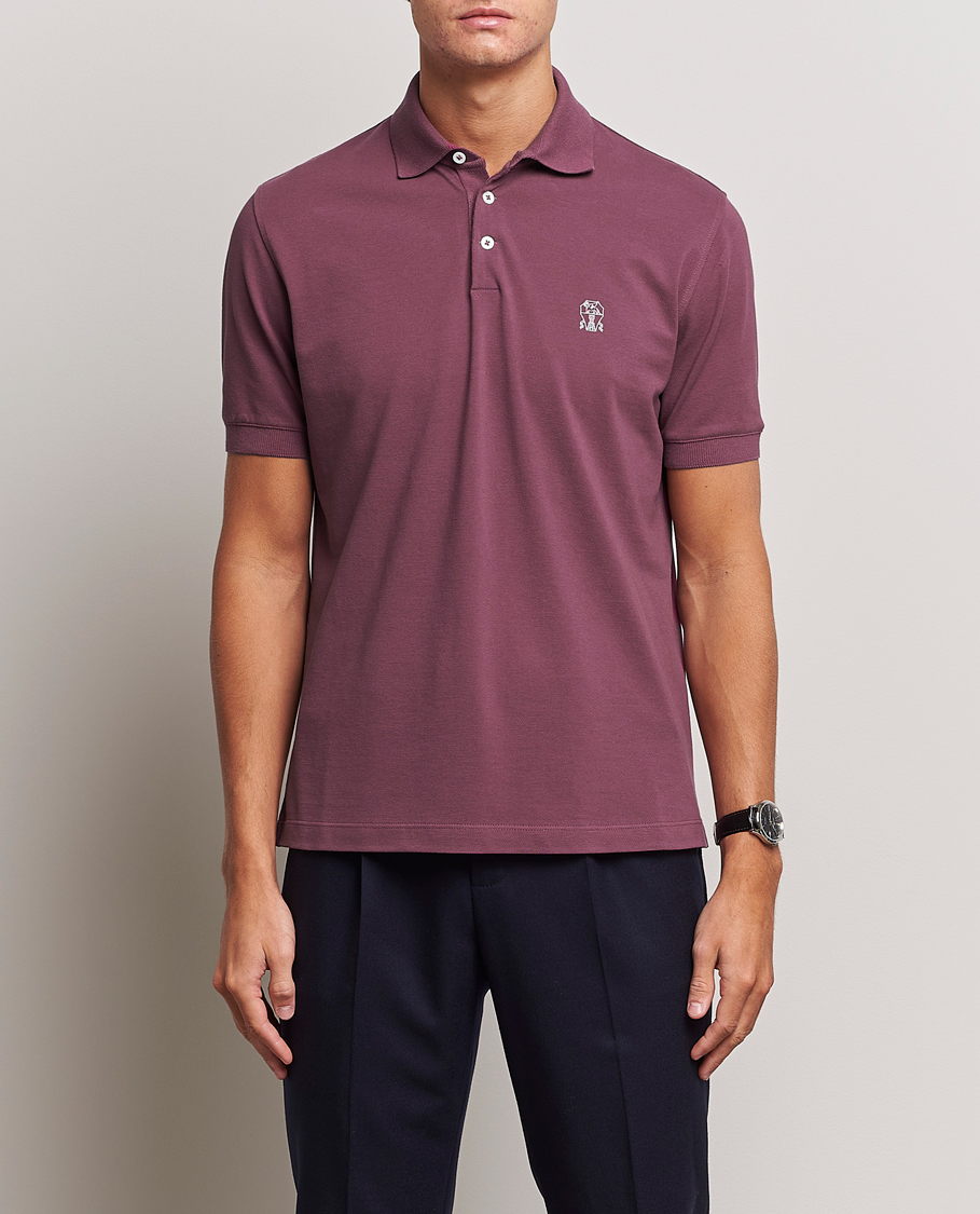 Herren | Kurzarm-Poloshirts | Brunello Cucinelli | Short Sleeve Logo Polo Burgundy