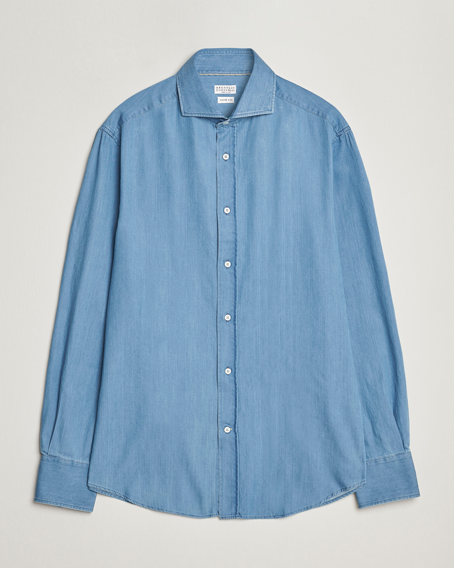 Herren | Hemden | Brunello Cucinelli | Slim Fit Denim Shirt Indigo Blue