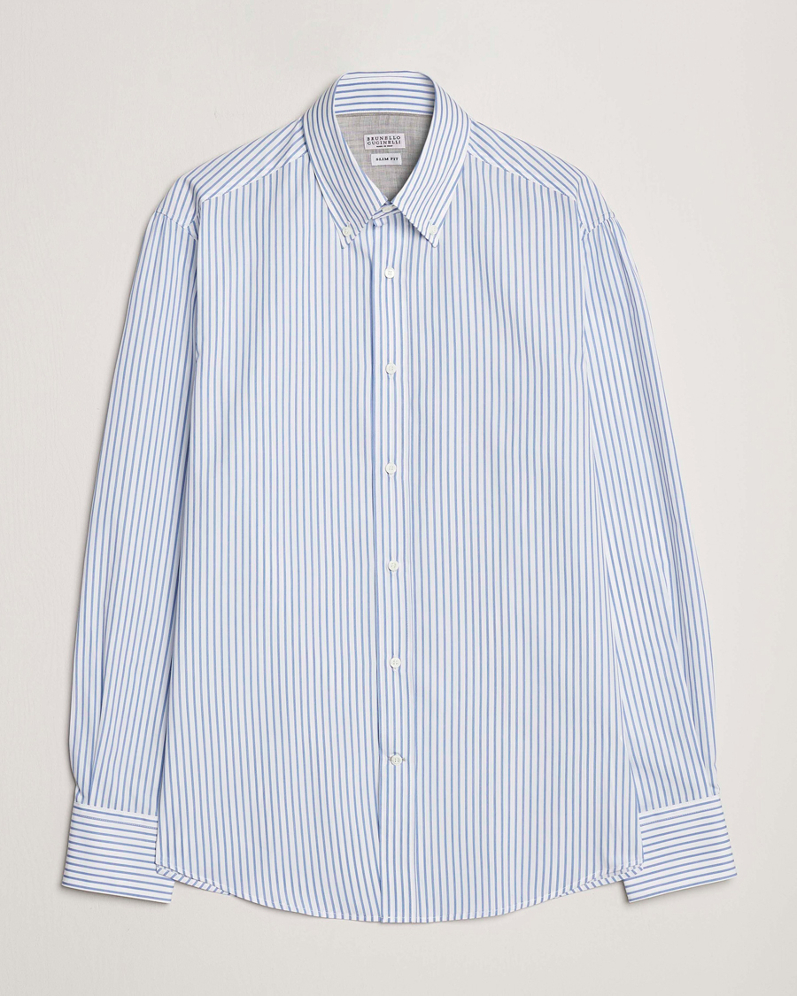 Herren | | Brunello Cucinelli | Slim Fit Button Down Shirt Light Blue Stripe