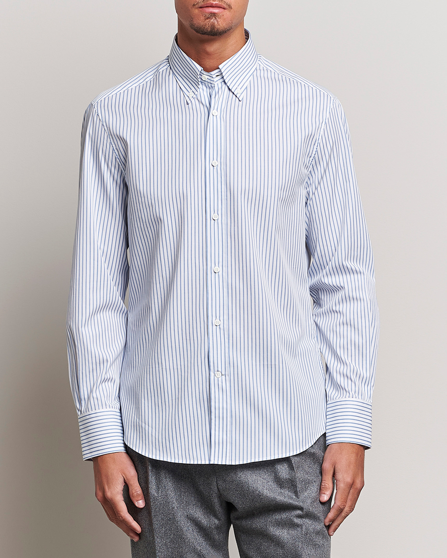 Herren |  | Brunello Cucinelli | Slim Fit Button Down Shirt Light Blue Stripe