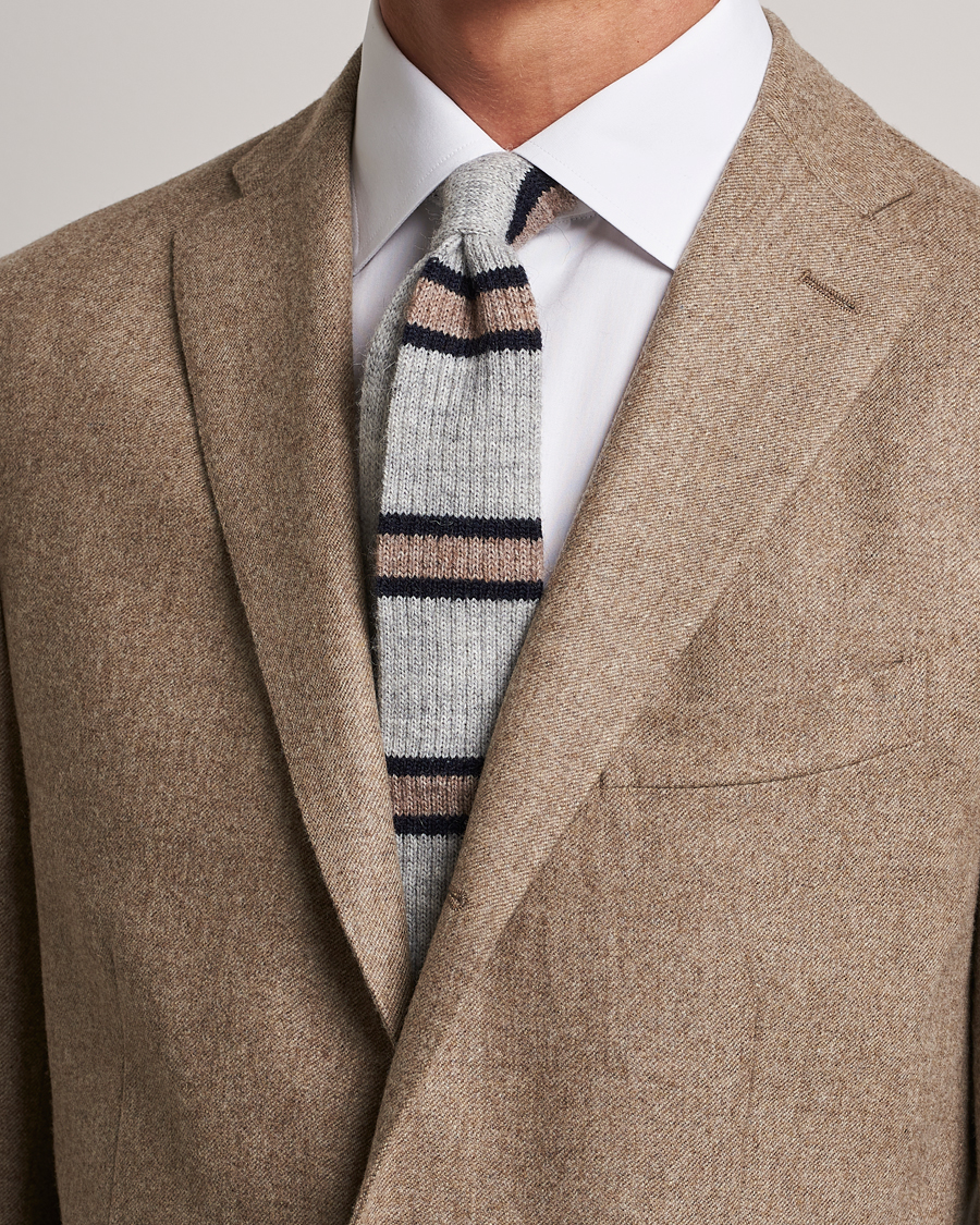 Herren | Brunello Cucinelli Stripe Knit Tie Grey/Navy | Brunello Cucinelli | Stripe Knit Tie Grey/Navy