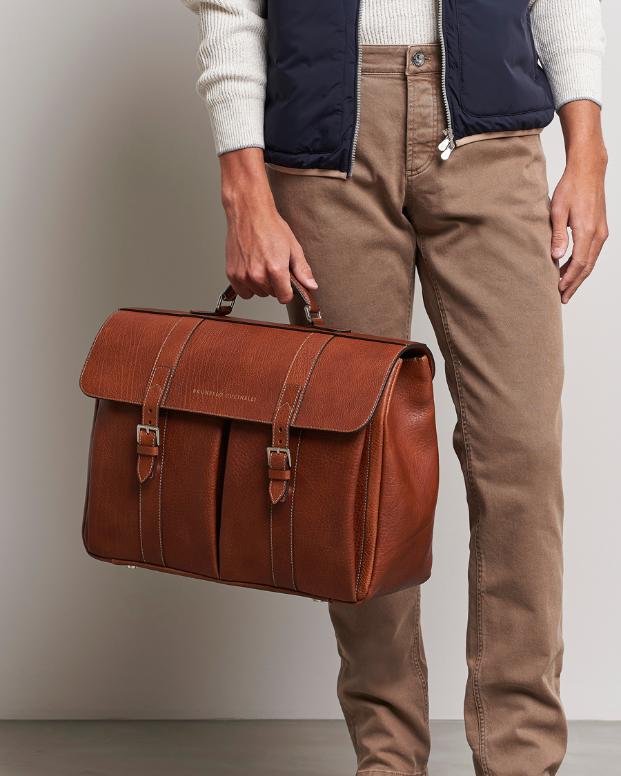 Herren | | Brunello Cucinelli | Grain Leather Briefcase Cognac