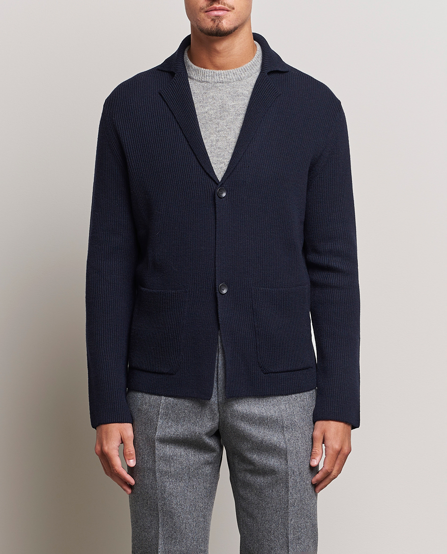 Herren |  | Zanone | Merino Wool Cardigan Jacket Navy