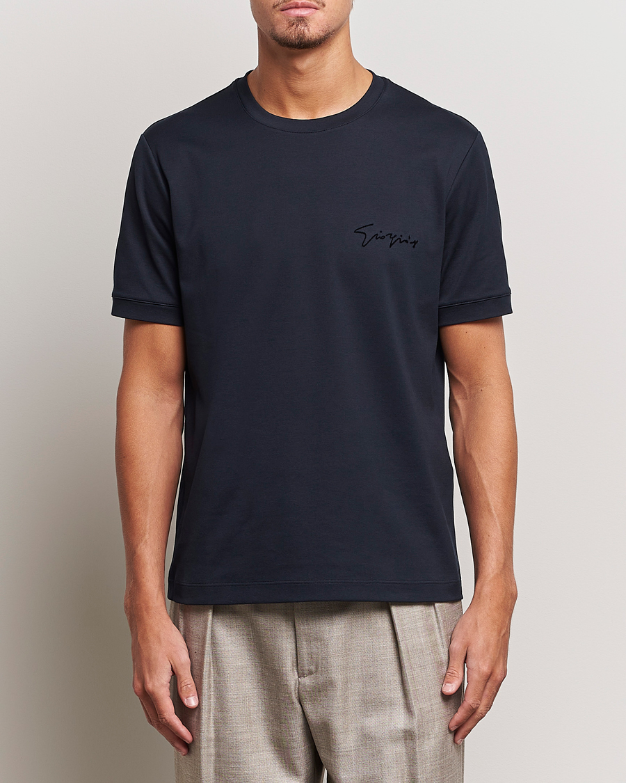 Herren |  | Giorgio Armani | Embroidered Signature T-Shirt Navy
