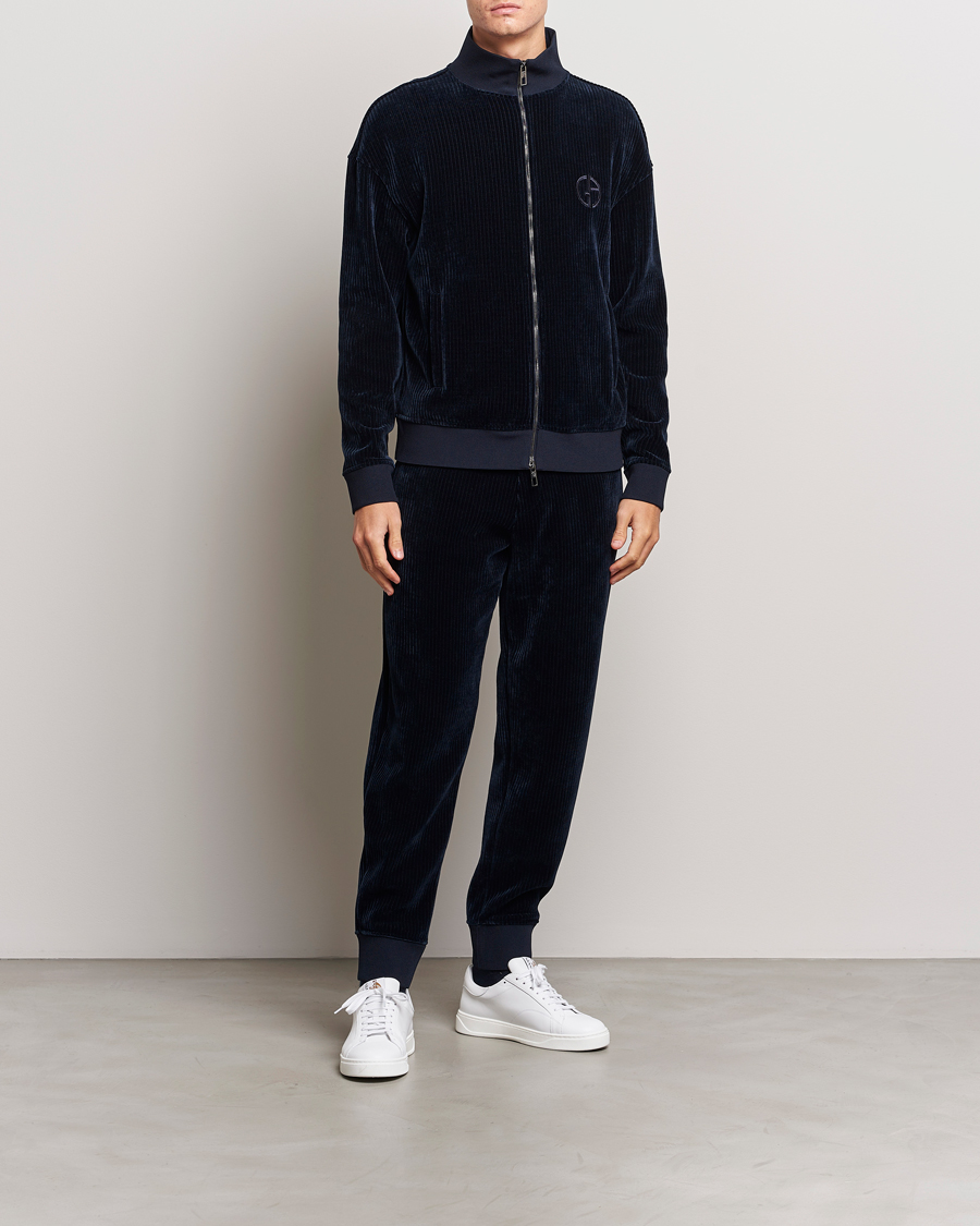 Herren | Pullover | Giorgio Armani | Jersey Corduroy Zip Sweater Navy