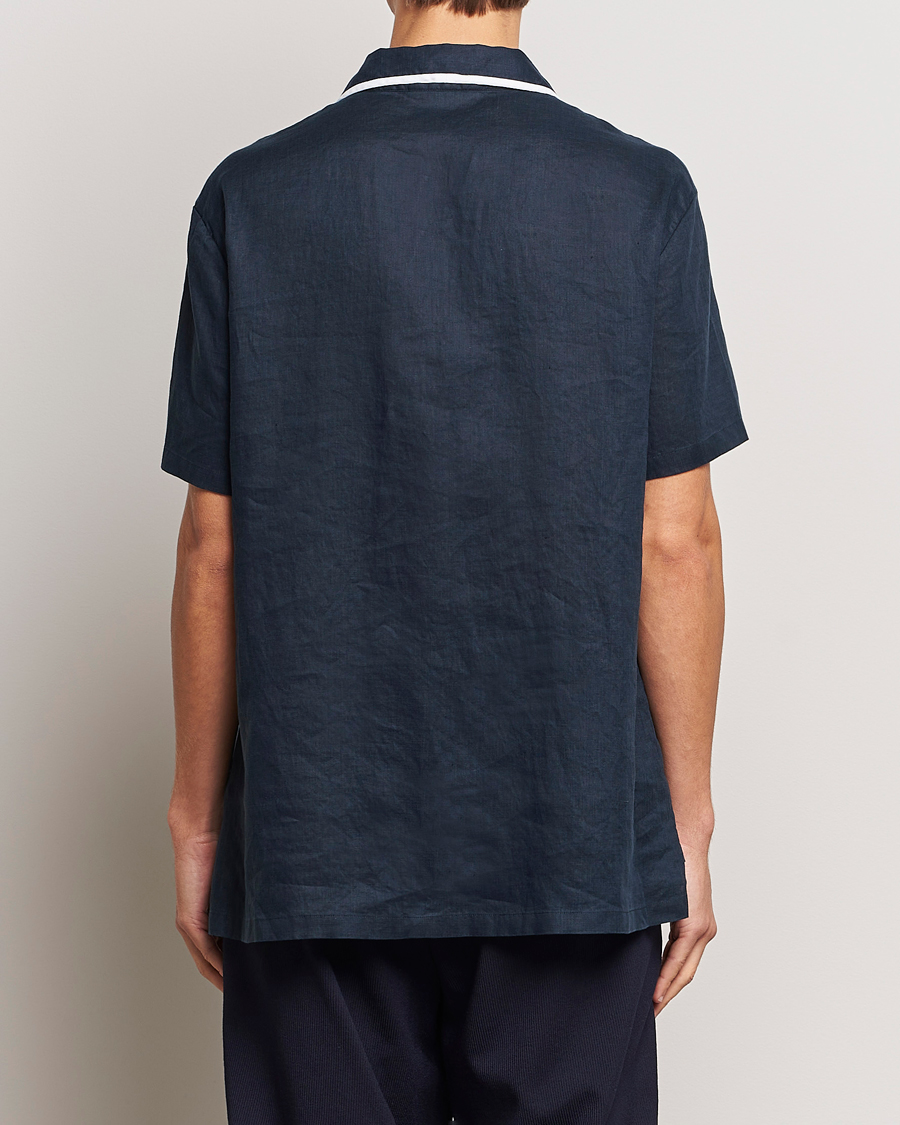 Herren | Hemden | Giorgio Armani | Linen Guru Collar Short Sleeve Shirt Navy
