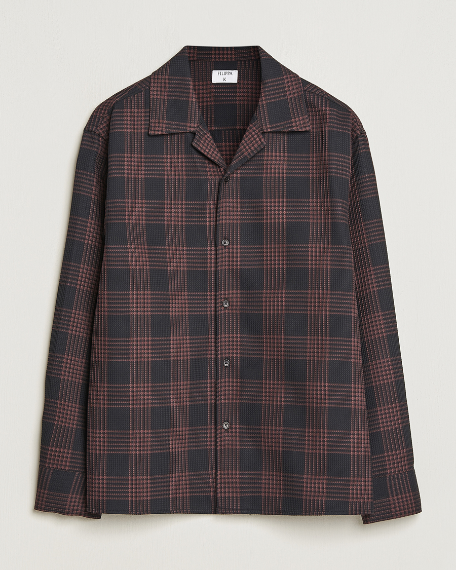 Herren | Filippa K | Filippa K | Waffle Checked Resort Shirt Dark Chocolate/Black
