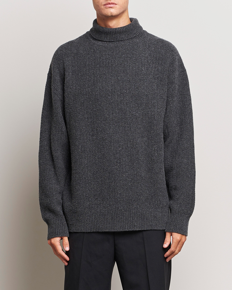 Herren | Filippa K | Filippa K | Wool Structured Polo Anthracite Melange