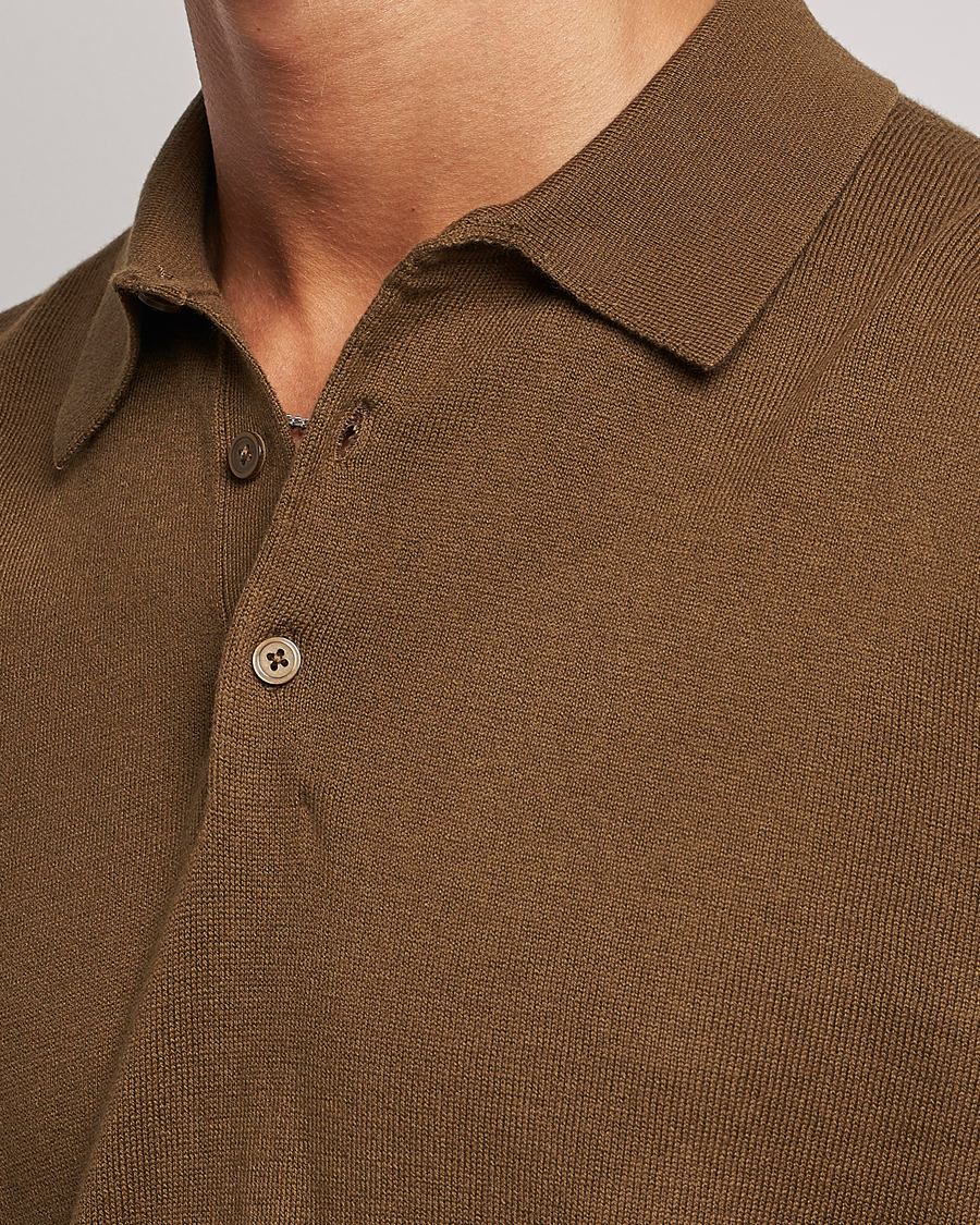 Herren | Pullover | Filippa K | Knitted Polo Shirt Bronze Green