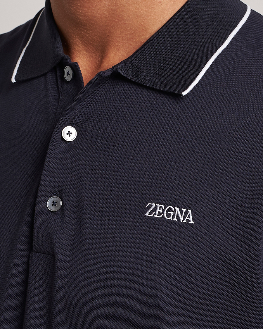 Herren | Poloshirt | Zegna | Short Sleeve Cotton Piquet Navy
