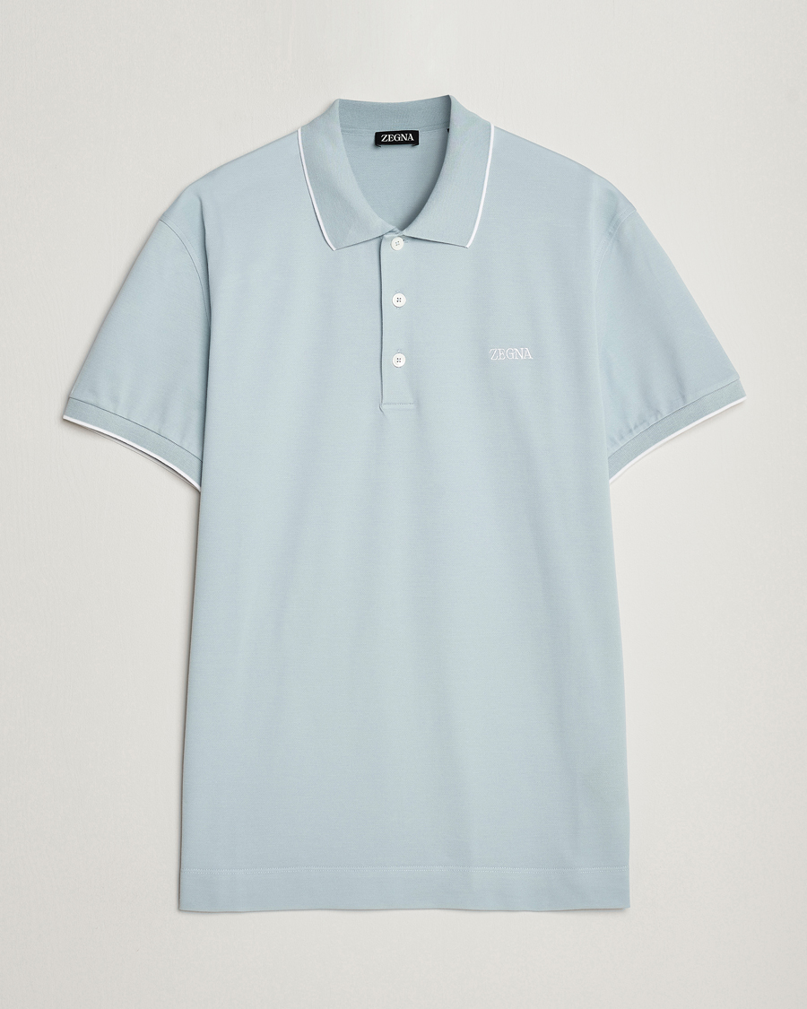 Herren | Poloshirts | Zegna | Short Sleeve Cotton Piquet Light Blue
