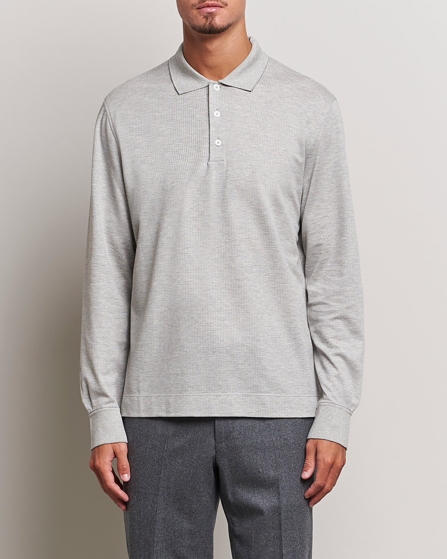 Herren | Langarm-Poloshirts | Zegna | Cotton/Silk Long Sleeve Polo Light Grey