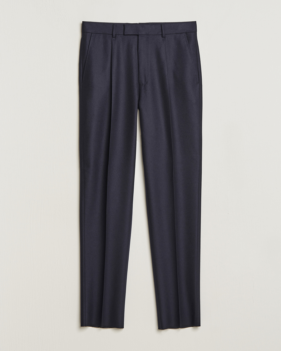 Herren | Hosen | Zegna | Pleated Flannel Trousers Navy