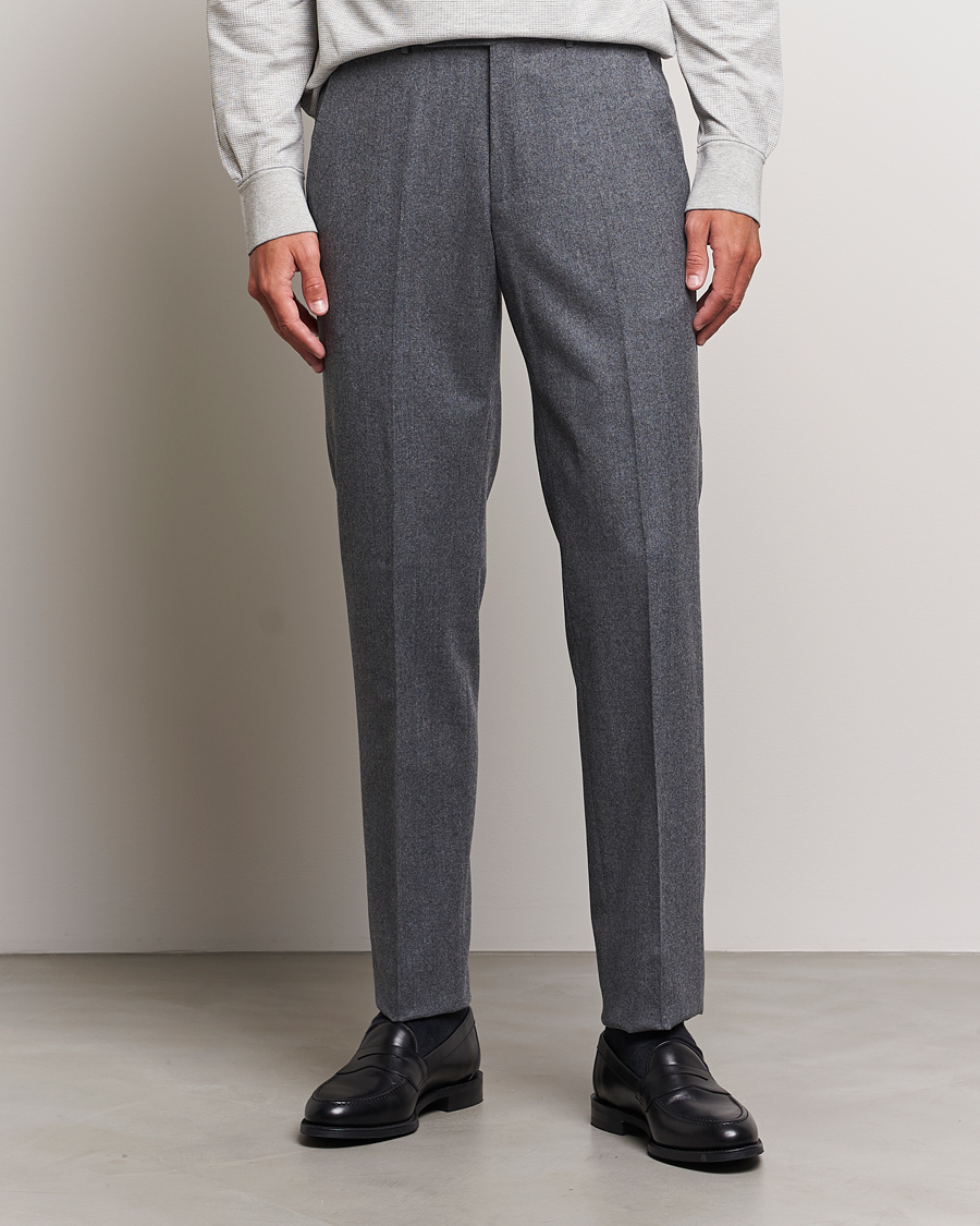 Herren | Flanellhosen | Zegna | Carded Flannel Trousers Grey Melange