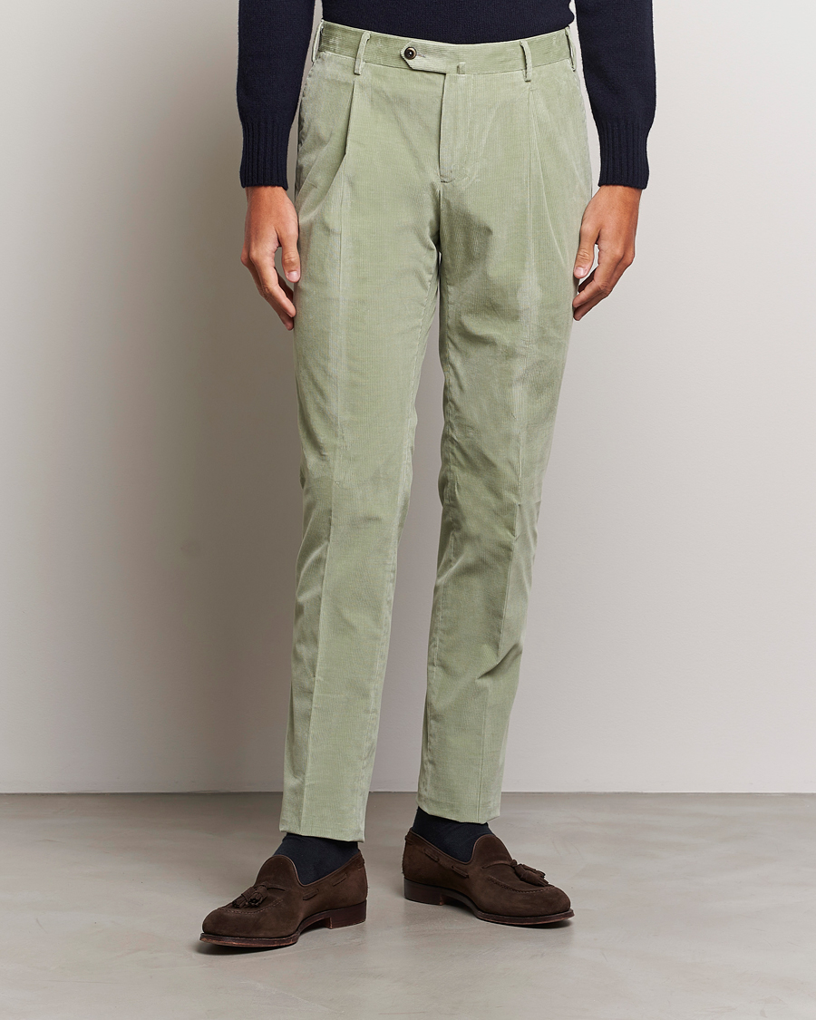 Herren | Cordhosen | PT01 | Slim Fit Pleated Corduroy Trousers Mint