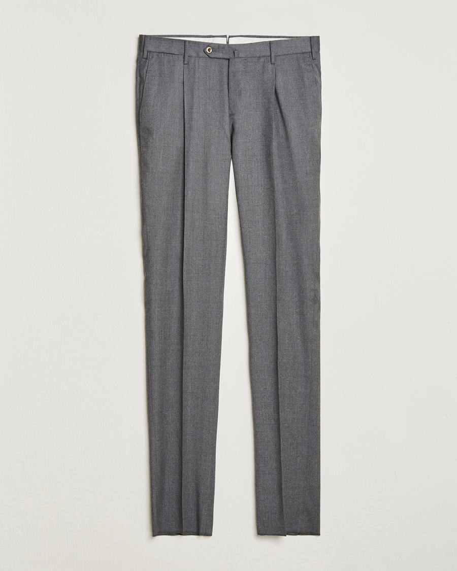 Herren | Flanellhosen | PT01 | Slim Fit Pleated Flannel Trousers Grey Melange