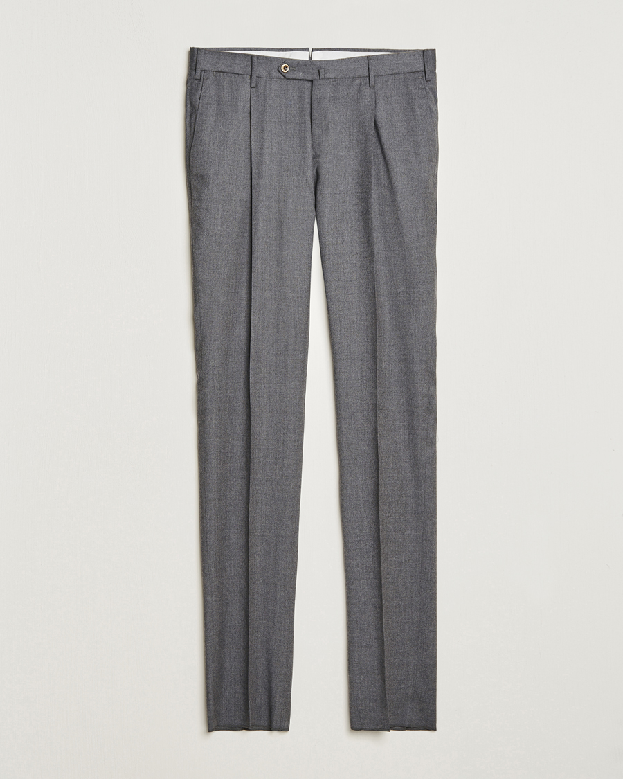 Herren | | PT01 | Slim Fit Pleated Flannel Trousers Grey Melange