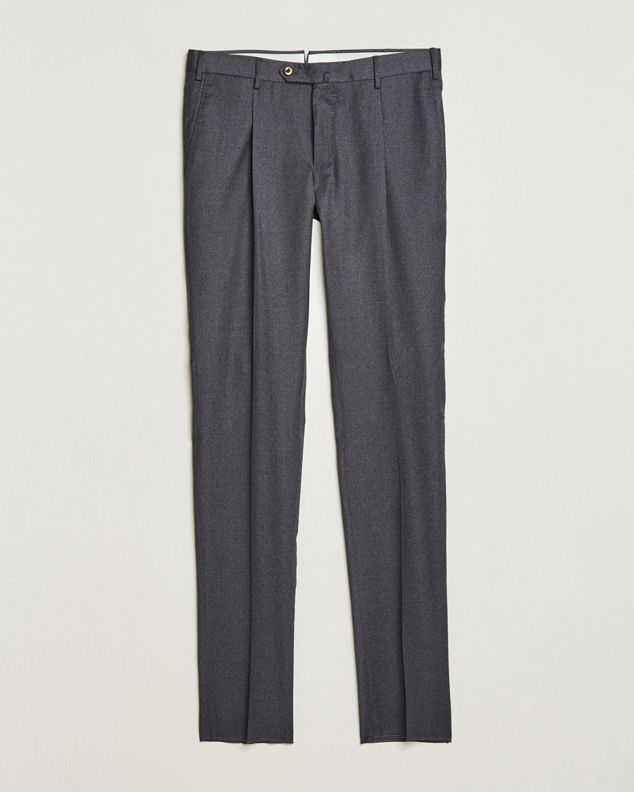 Herren | Flanellhosen | PT01 | Slim Fit Pleated Flannel Trousers Dark Grey