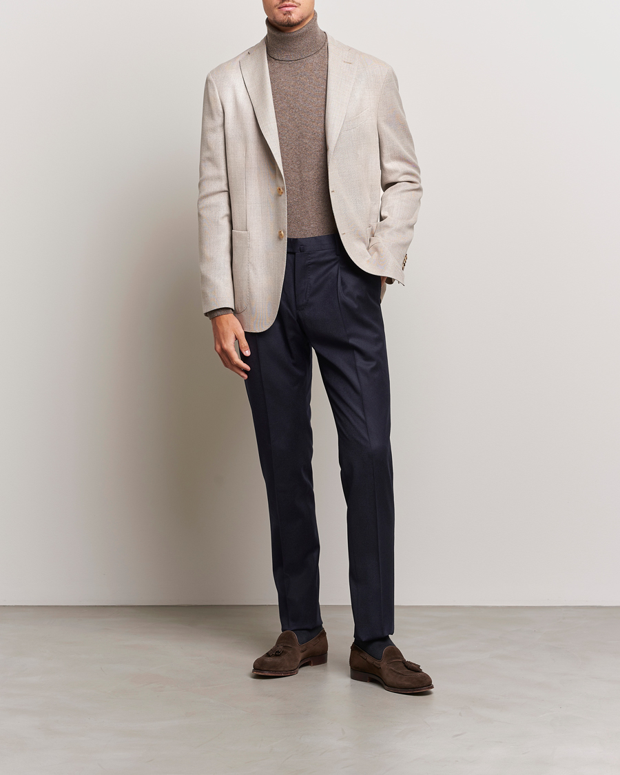 Herren | Hosen | PT01 | Slim Fit Pleated Flannel Trousers Navy
