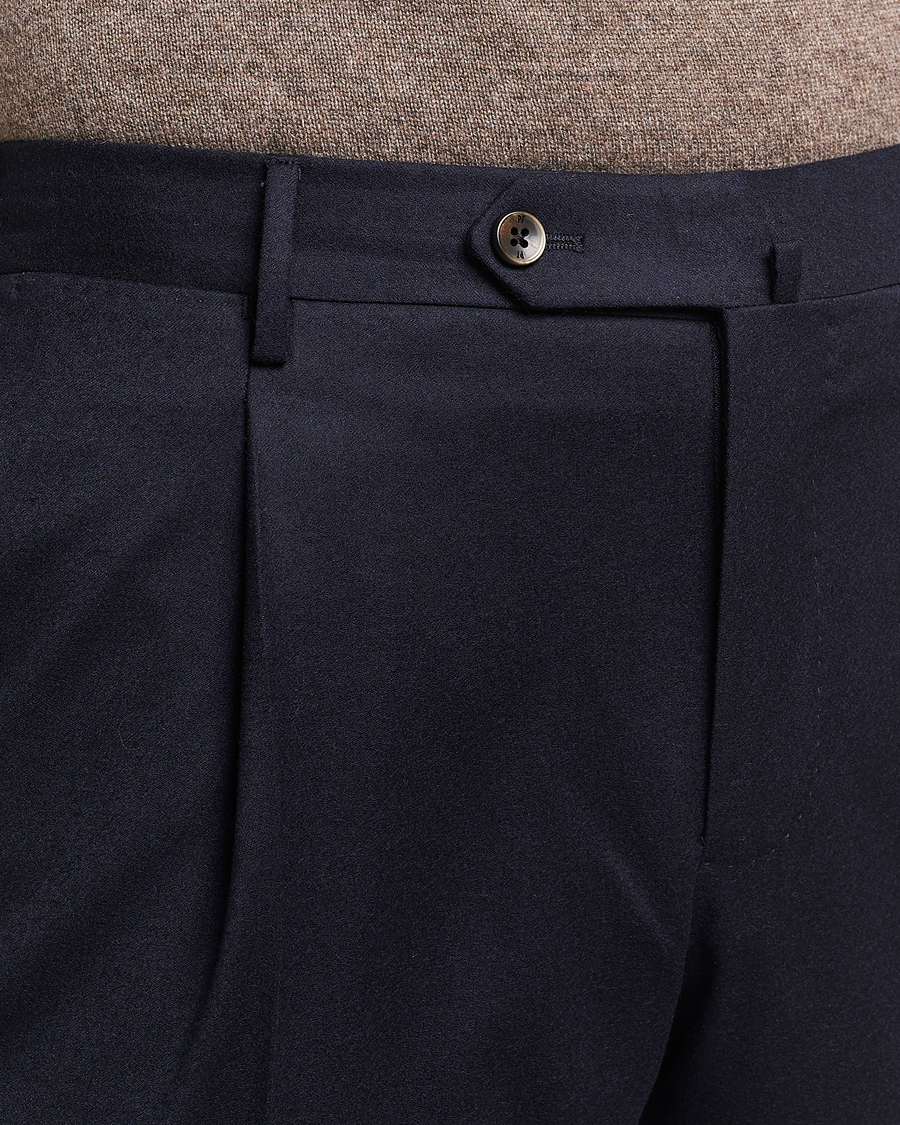 Herren | Hosen | PT01 | Slim Fit Pleated Flannel Trousers Navy