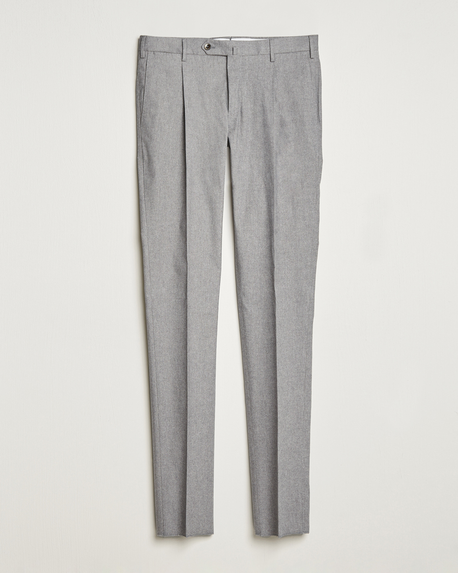 Herren |  | PT01 | Slim Fit Pleated Cotton Flannel Trousers Light Grey