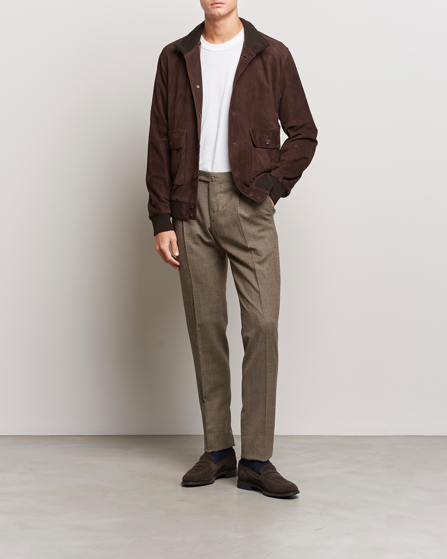 Herren | Hosen | PT01 | Slim Fit Pleated Houndstooth Trousers Light Brown