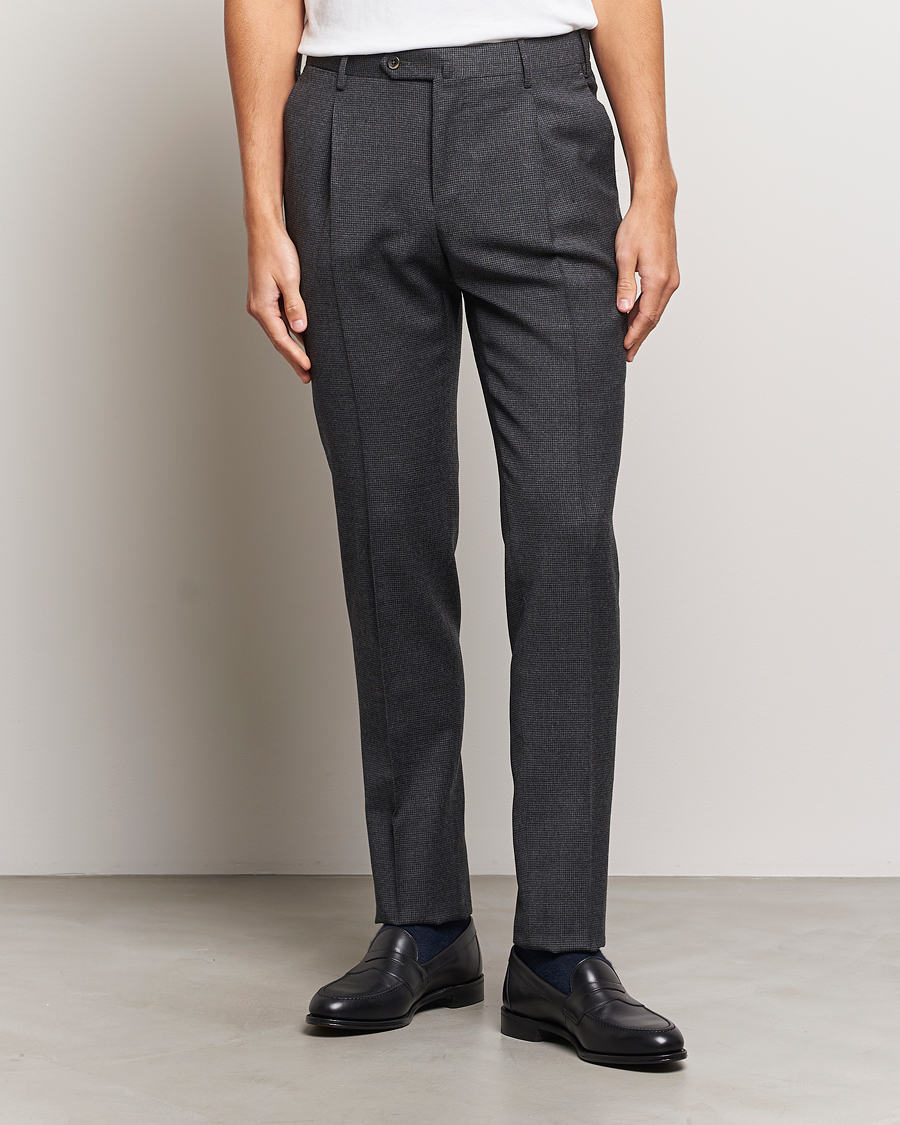 Herren |  | PT01 | Slim Fit Pleated Houndstooth Trousers Medium Grey