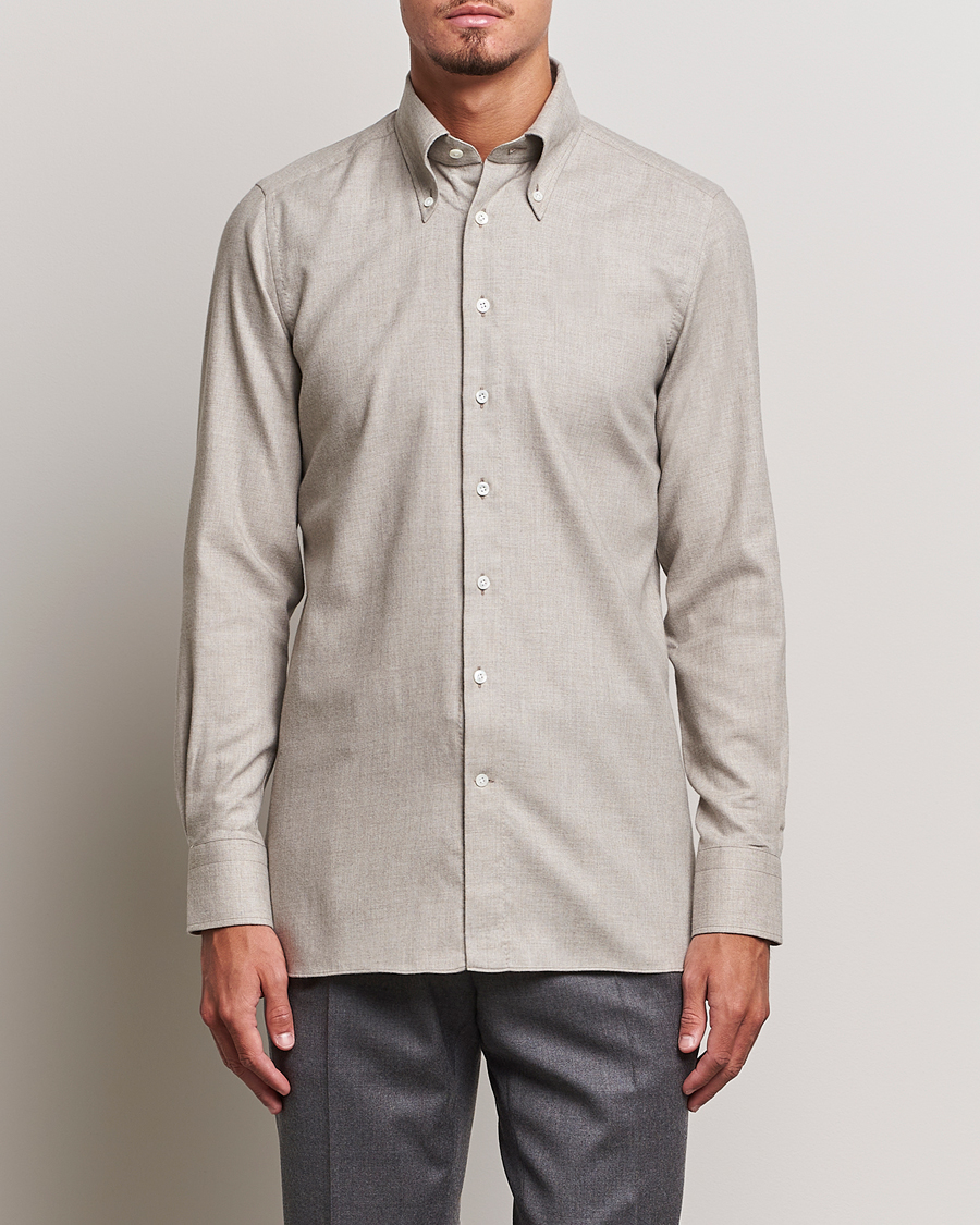 Herren | 100Hands | 100Hands | Cotton/Cashmere Button Down Flannel Shirt Taupe