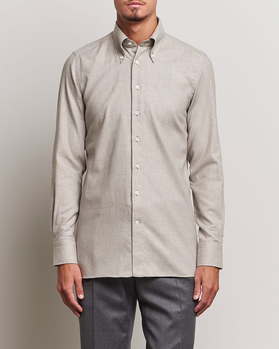 Herren | Kleidung | 100Hands | Cotton/Cashmere Button Down Flannel Shirt Taupe