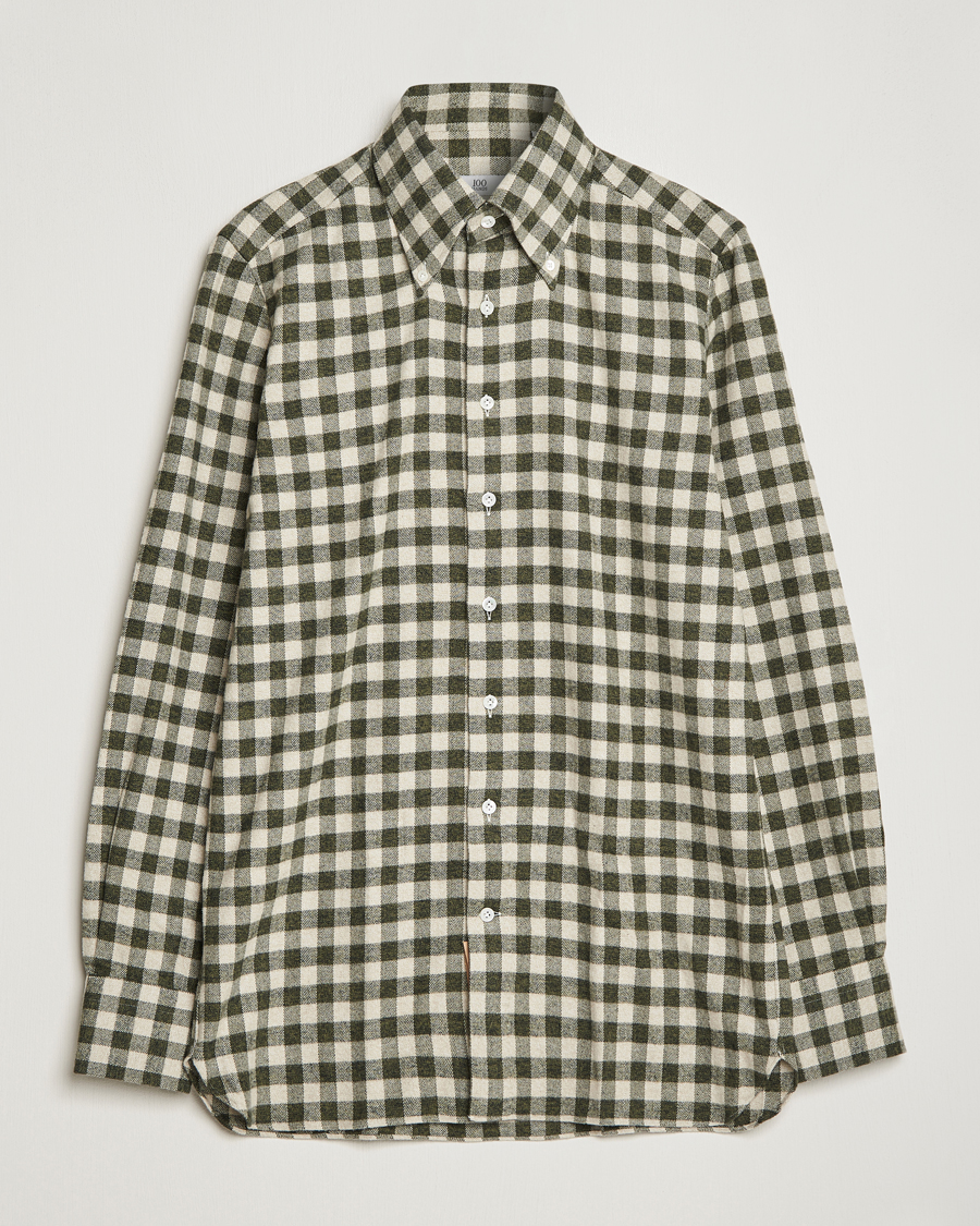Herren | Hemden | 100Hands | Checked Cotton Flannel Shirt Green Grey