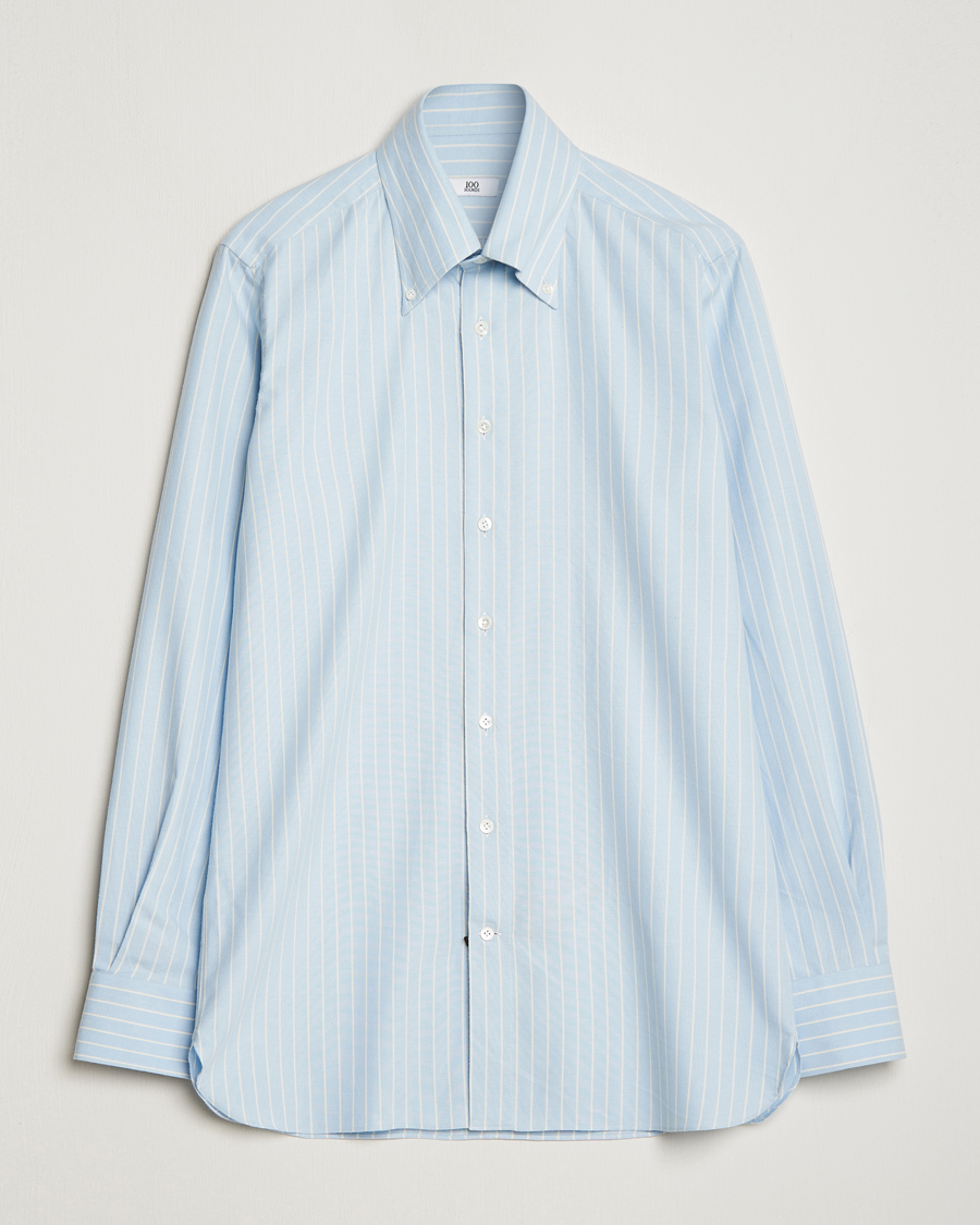 Herren | Hemden | 100Hands | Striped Cotton Flannel Shirt Light Blue