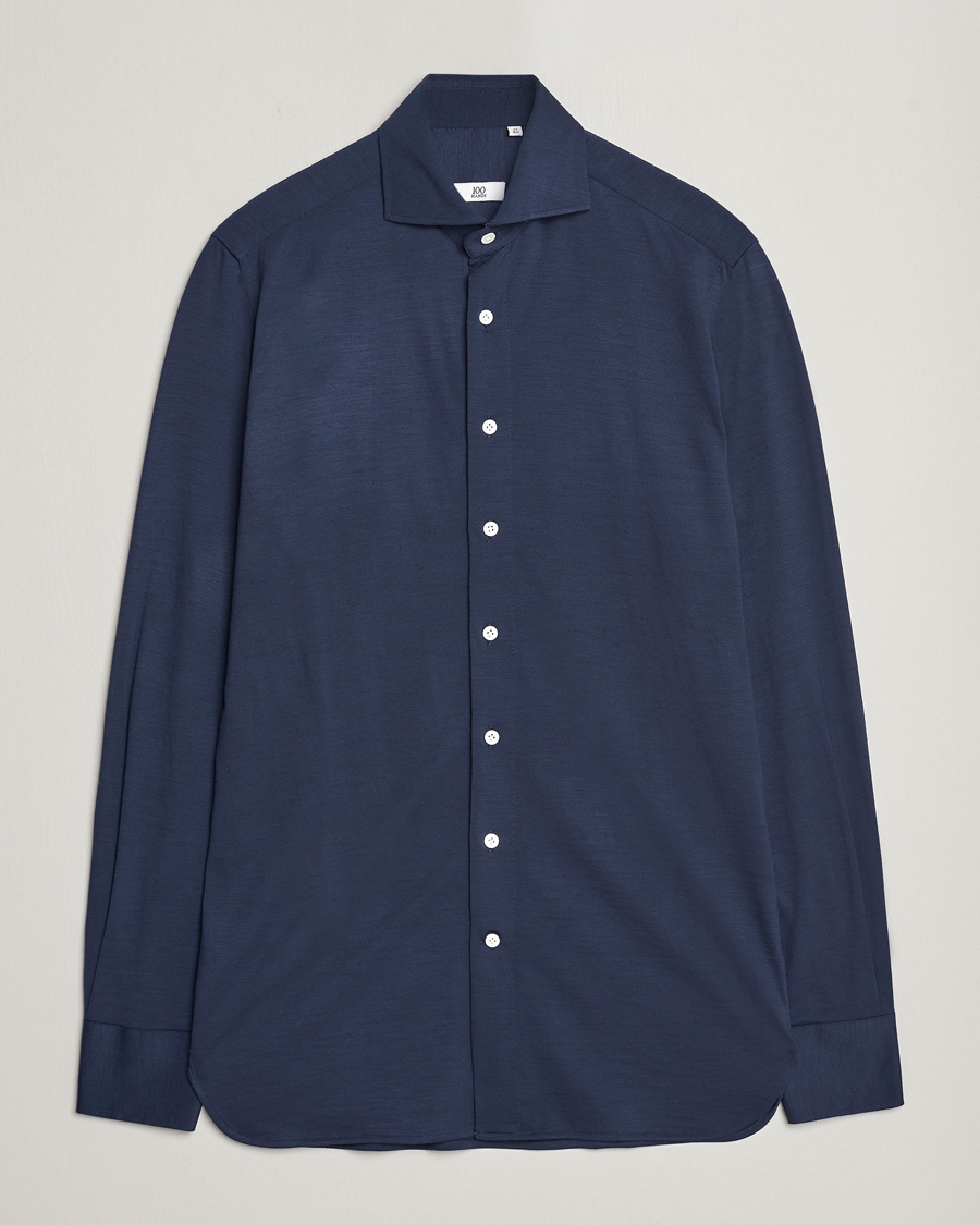 Herren | Hemden | 100Hands | Wool Cut Away Shirt Navy Blue
