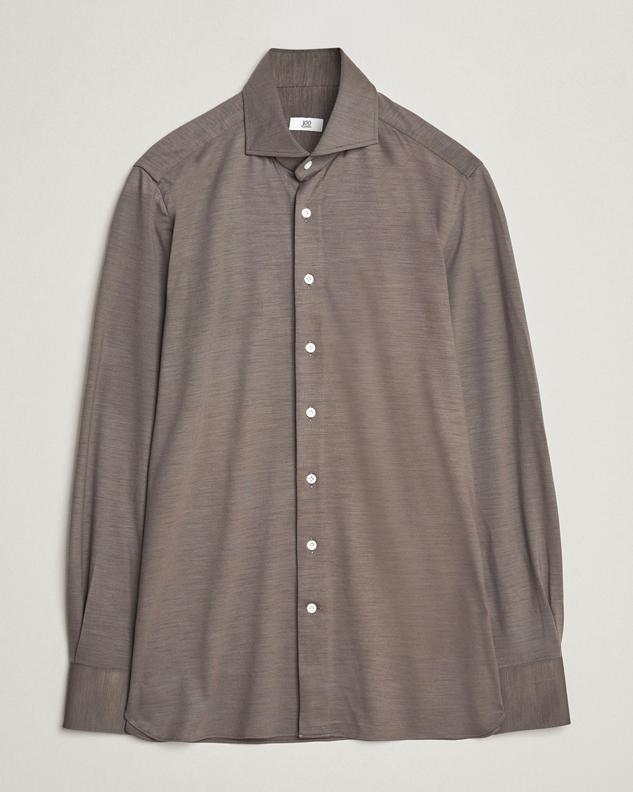 Herren | Hemden | 100Hands | Wool Cut Away Shirt Green Grey