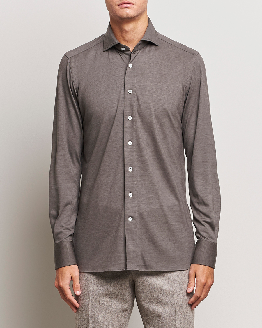 Herren | Formelle Hemden | 100Hands | Wool Cut Away Shirt Green Grey