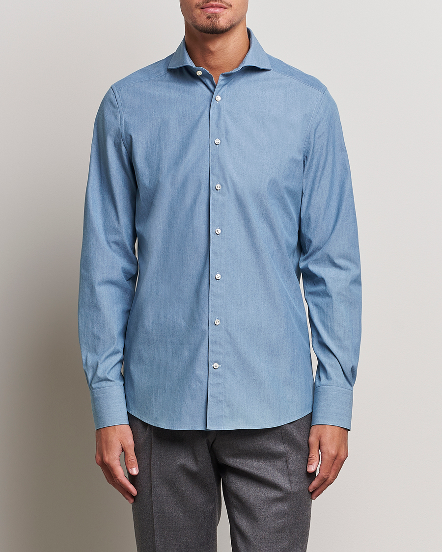 Men |  | Stenströms | 1899 Slim Denim Poplin Shirt Indigo