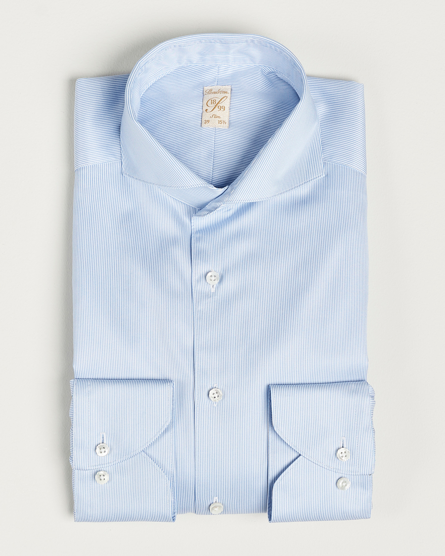 Herren |  | Stenströms | 1899 Slim Supima Cotton Twill Stripe Shirt Blue