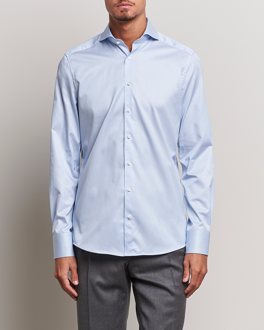 Herren |  | Stenströms | 1899 Slim Supima Cotton Twill Stripe Shirt Blue