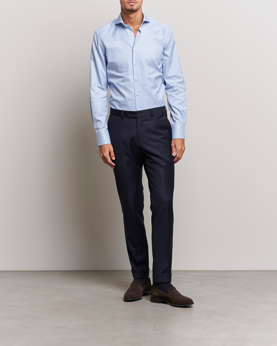 Herren | Formelle Hemden | Stenströms | 1899 Slim Supima Cotton Houndtooth Shirt Blue