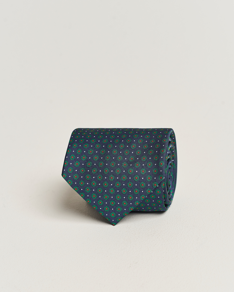 Herren | Altea Printed Silk Tie Navy/Green | Altea | Printed Silk Tie Navy/Green