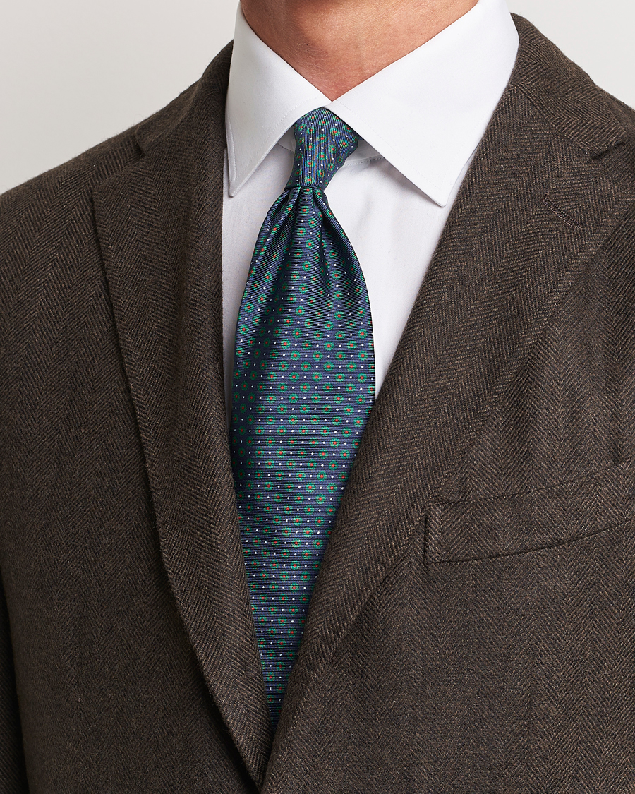 Herren | Krawatten | Altea | Printed Silk Tie Navy/Green