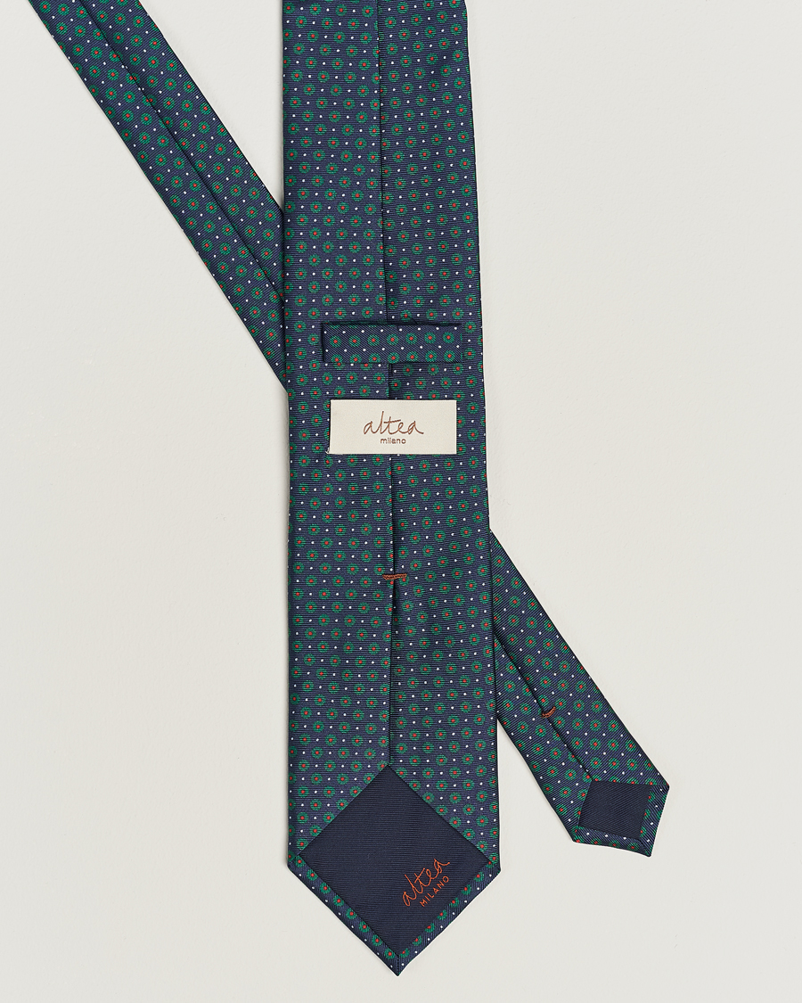 Herren | Altea Printed Silk Tie Navy/Green | Altea | Printed Silk Tie Navy/Green
