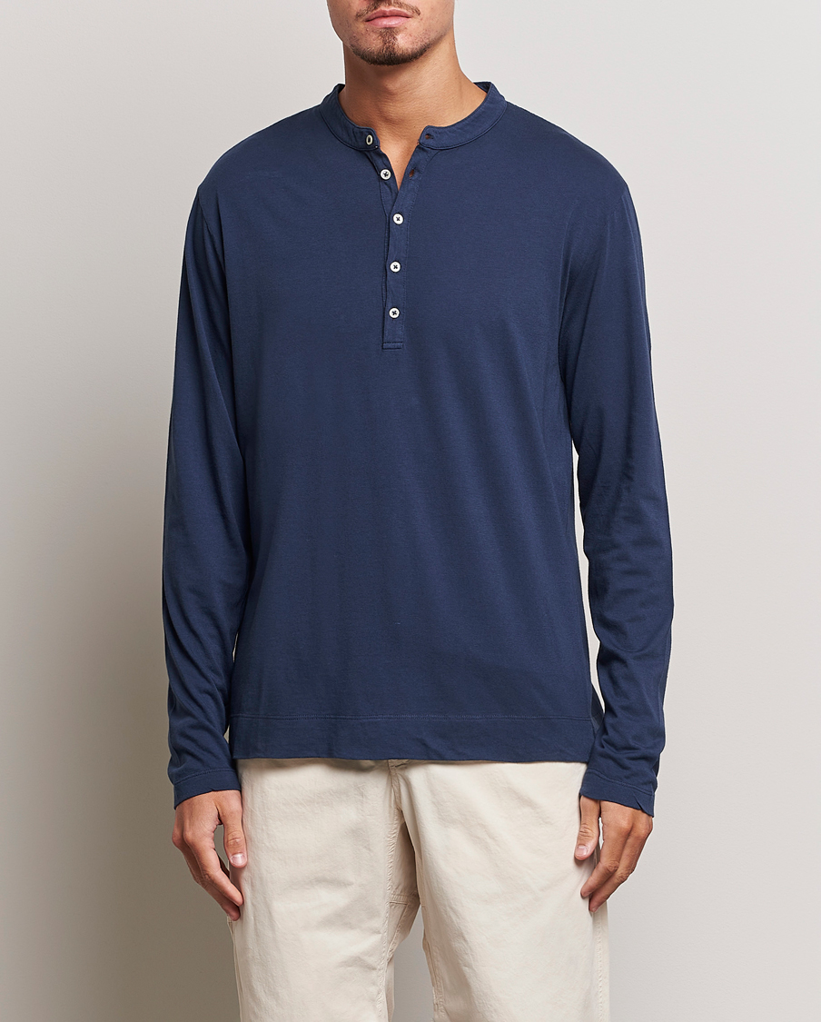 Herren | Granpa-Shirt | Massimo Alba | Hawai Cotton/Cashmere Henley Navy