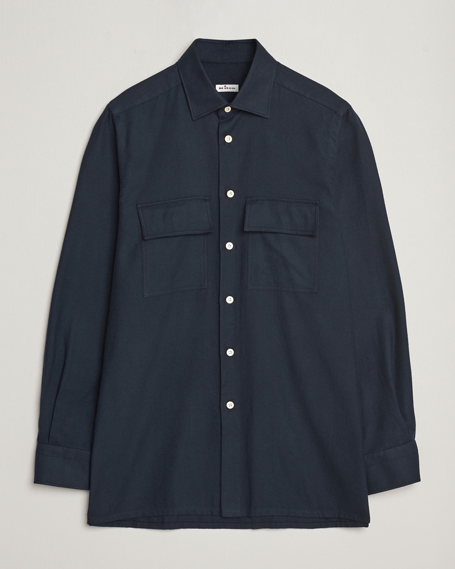 Herren | Hemden | Kiton | Herringbone Flannel Overshirt Midnight