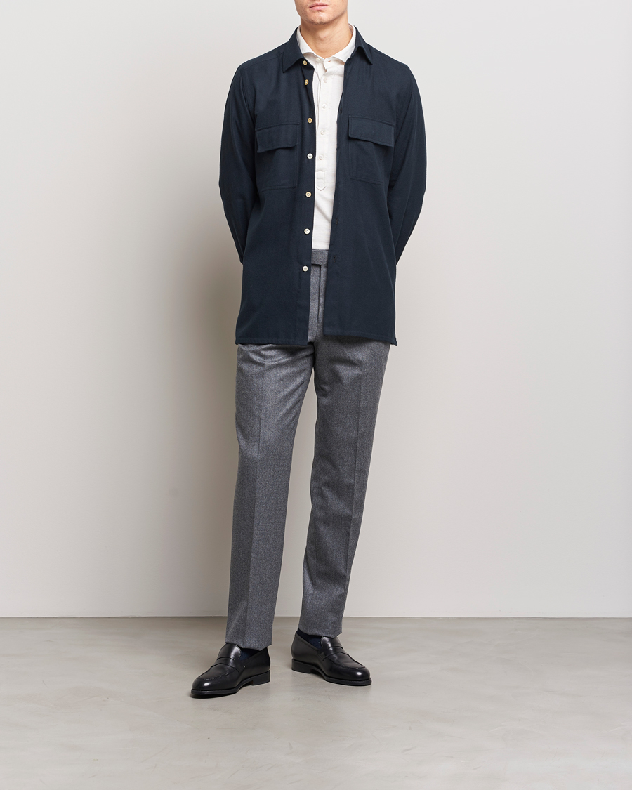 Herren | Hemden | Kiton | Herringbone Flannel Overshirt Midnight